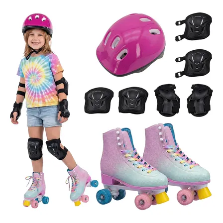 Kit Patins Infantil Quad 4 Rodas Glitter C/ Freio Tam 31-34