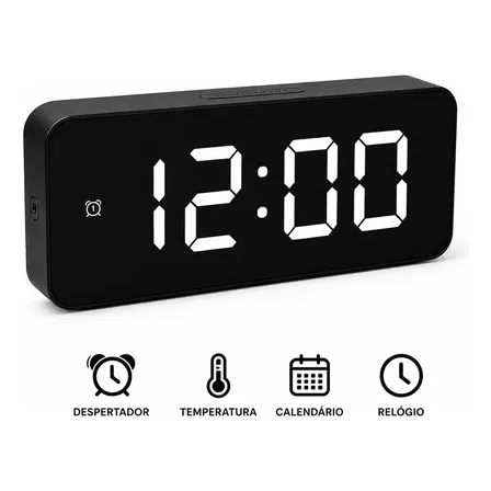 Relógio Digital Led C Despertador Data Alarme D Mesa Tempera
