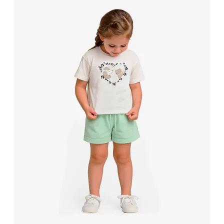 Conjunto Infantil Menina Blusa Com Shorts Select Bege
