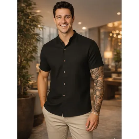 Camisa Masculina Gola Padre Manga Curta Premium Luxo Social