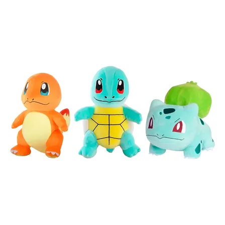 3 Pelúcias Premium Pokémon Iniciais Bulba Charmande Squirtle
