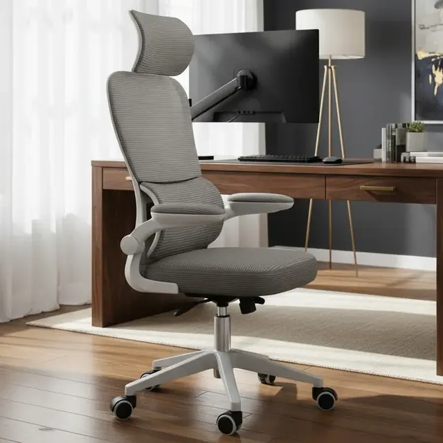 Cadeira De Escritório Ergonômica G500 Suporte Lombar Cabeça Cinza Malha