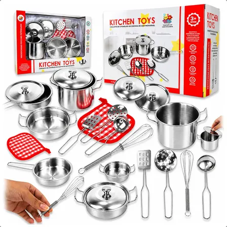 Kit Panelinhas Inox Infantil Cozinha Brinquedo 10 Peças