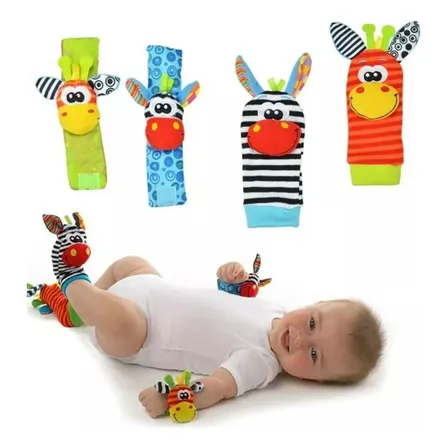 Kit Meias E Pulseiras 4 Peças Chocalho Bebê Infantil Promoçã