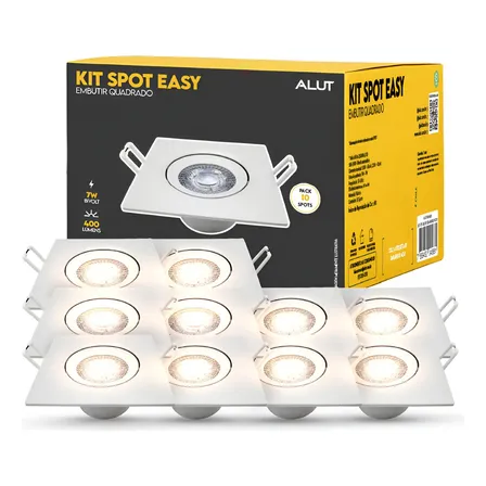 Kit 10 Spot Led Easy 7w 3000k Bivolt Embutir Quadrado Alut