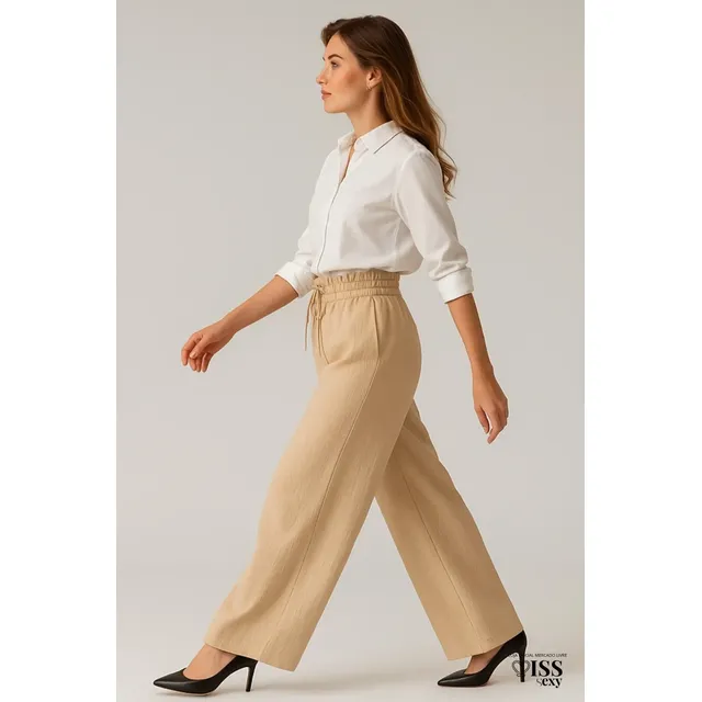 Calça Feminina Alfaiataria Wide Leg Social Pantalona