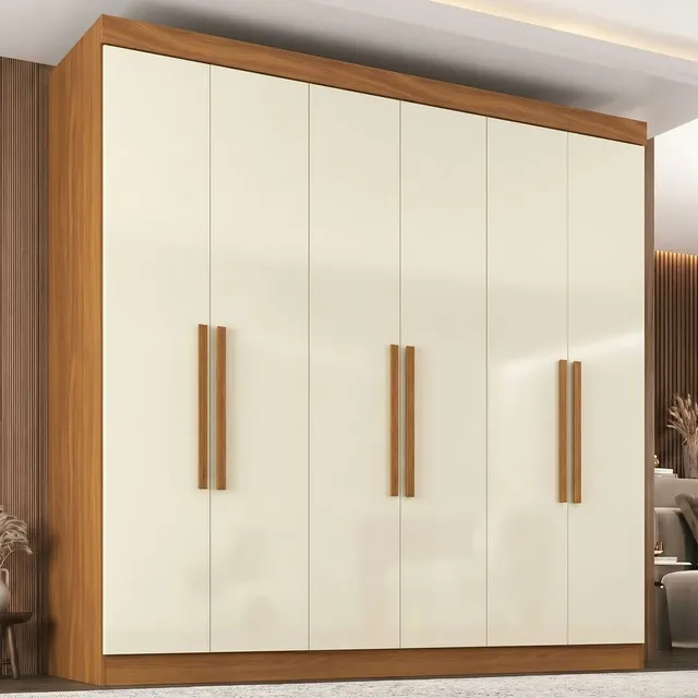 Guarda Roupa Casal Paris 6 Portas 2 Gavetas Paris Fh Cinamomo/off White