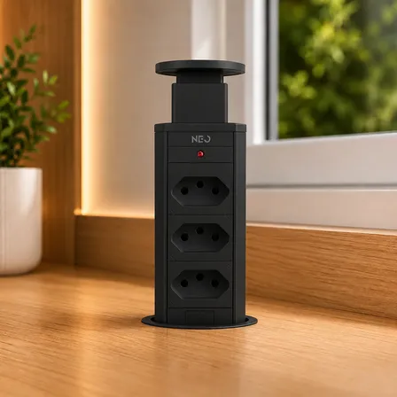 Torre De Tomada Retrátil Embutir Flex Para Bancada Mesa Neo