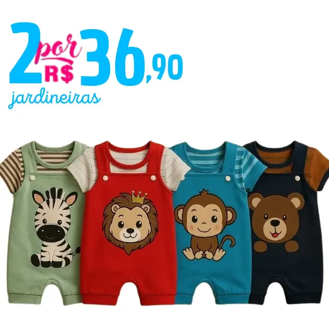 Kit 4 Peças Jardineira Bebê Menino 2 Jardineiras+2 Camisetas