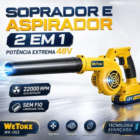 Soprador Portátil De Folhas Aspirador 2 Baterias 48v Bivolt