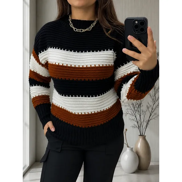 Blusa De Frio Listrada Suéter Feminino Tricot Moda Tricô