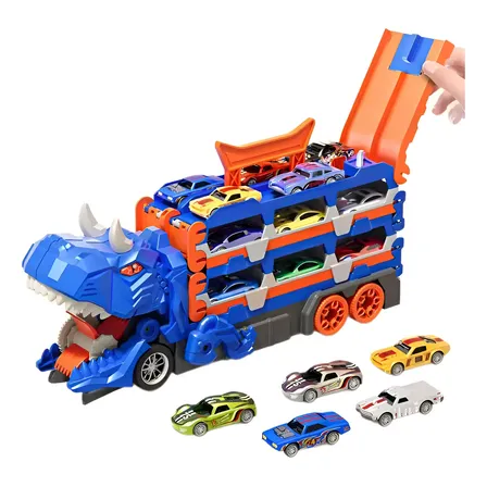 Pista Carrinhos Dinossauro Caminhão Lançador 12 Carrinhos Azul