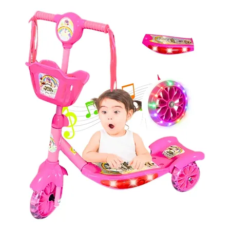 Patinete Infantil 3 Rodas Menino Menina Cestinha Luz E Som