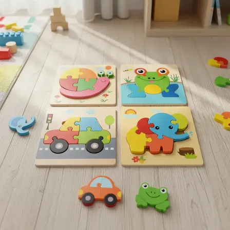 5 Quebra Cabeça Montessori Sensorial Madeira Educativo Sort