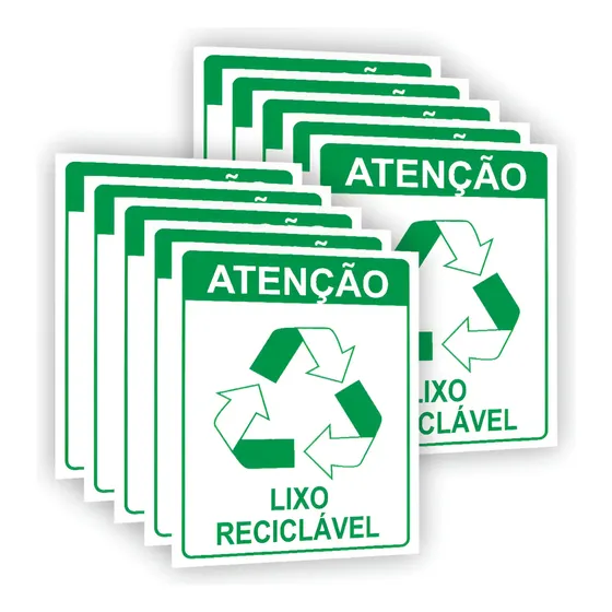 10 Placas Lixeiras Reciclavel Ou Não Reciclavel + Dupla Face 10 Unidades Lixo Reciclável Lixo Reciclável