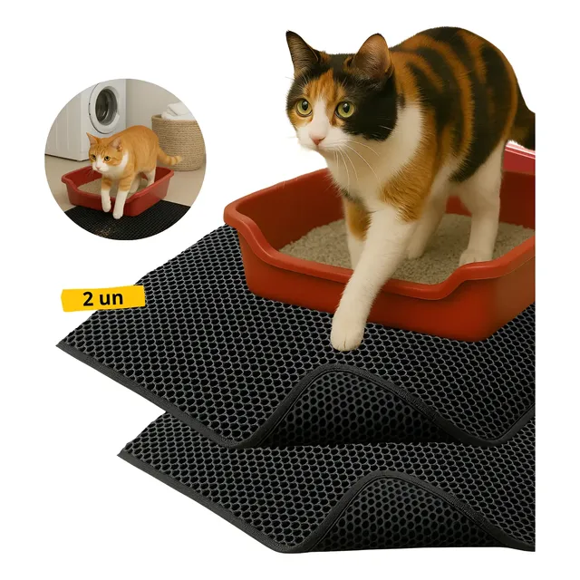 Kit 2 Tapetes Coletor De Areia Para Gatos Lavável Dobrável