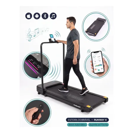 Esteira Elétrica Caminhada Bluetooth Dobrável Bivolt Som Led