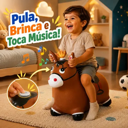Cavalinho Upa Upa Grande Pula Pula Borracha Musical Led Kids Marrom