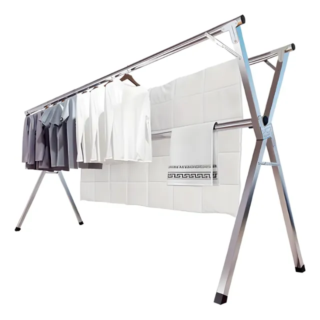 Varal De Roupa Grande De Chão Aço Inox Reforçado Retrátil
