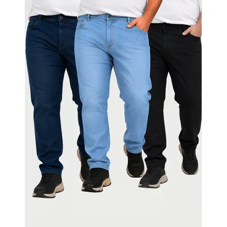 Kit 3 Calça Plus Size Masculina Jeans Com Elastano Lycra Top