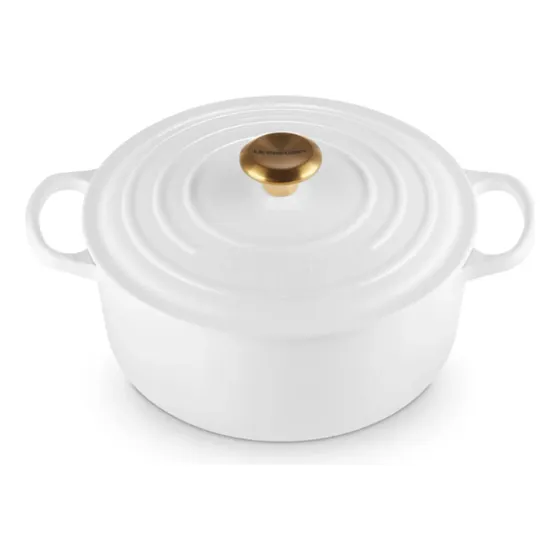 Panela Le Creuset Redonda Signature Branca Dourado 5,3l 26cm