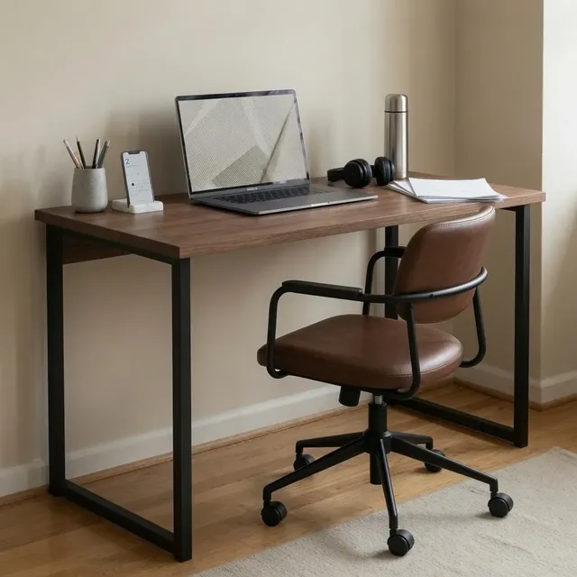 Escrivaninha Industrial 120cm Mesa Estudo Aparador Pés Aço Preto-amadeirado