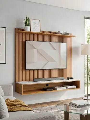 Painel Tv 50 Polegadas Siena Ripado Moderno Suspenso