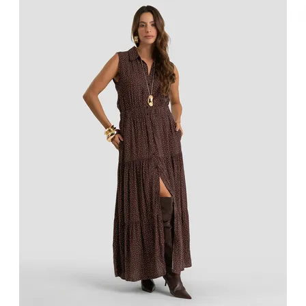 Vestido Longo Feminino Em Viscose Dianna Marrom