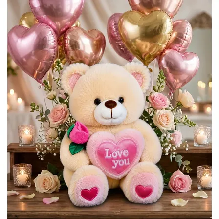 Urso De Pelúcia 35cm Com Coração Love You Presente Namorados