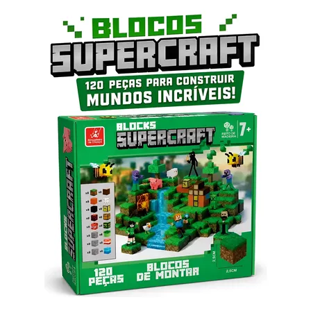 Blocos De Montar Infantil 120 Peças Jogo Blocks Supercraft