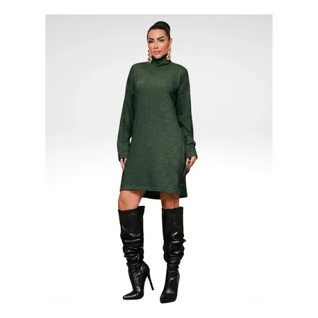 Vestido Femino Mini Vest Lãzinha Gola Alta Inverno Moderno