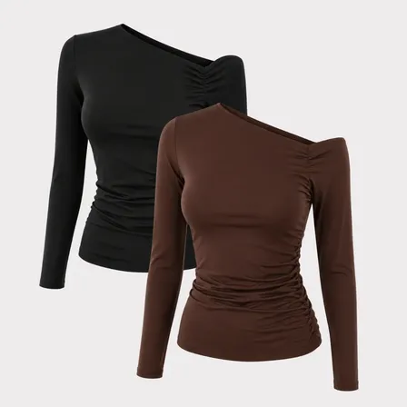 Kit 2 Blusa Suplex Feminina Manga Longa Recorte Ombro Básica