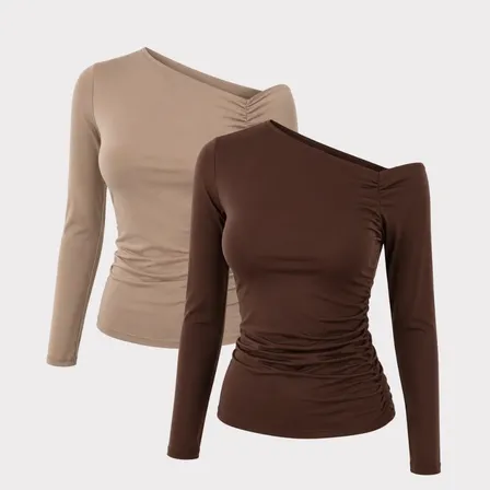 Kit 2 Blusa Suplex Feminina Manga Longa Recorte Ombro Básica