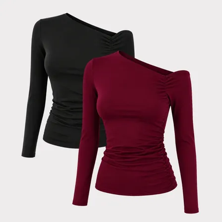 Kit 2 Blusa Suplex Feminina Manga Longa Recorte Ombro Básica