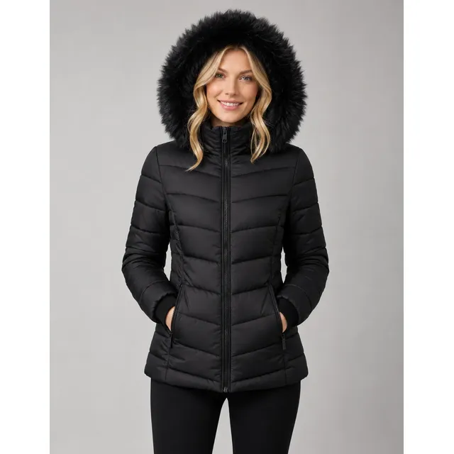 Jaqueta Puffer Feminina Forrada Pelucia Bobojaco Impermeável Preto M