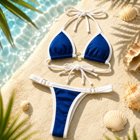 Biquíni Cortininha Fio Dental Com Argolas Moda Praia Premium