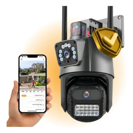 Câmera Segurança Wifi Dupla Lente 4k 6mp App Icsee Black Preto