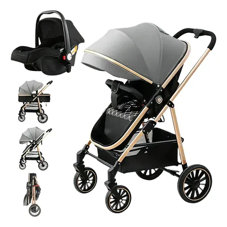Carrinho De Bebê 3 Em 1 Com Bebê Conforto Moisés Reversível
