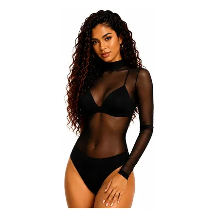 Body Tule Blusa Feminina Segunda Pele Gola Alta Inverno Pret