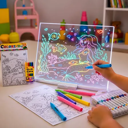 Lousa Infantil Mágica Digital Luz Led Para Desenho Escolar