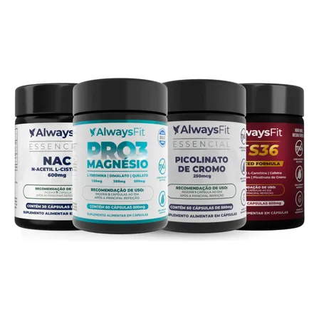 Kit Fit S36 + Pro3magnesio + Picolinato De Cromo + Nac Sem Sabor