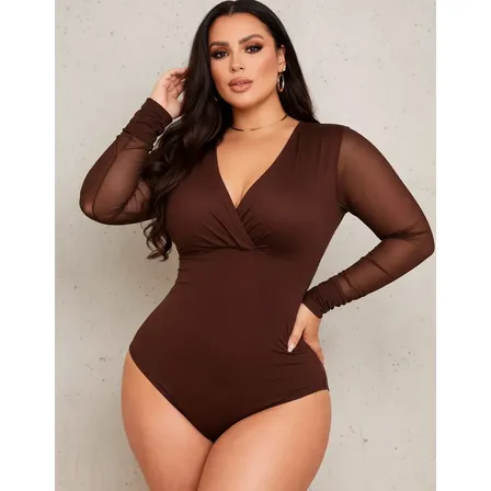 Blusa Body Cruzado Afina Cintura Plus Size Manga Tule Moda