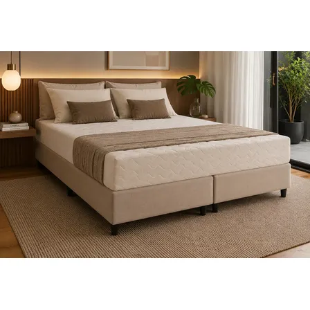Base Cama Box Queem 158x198x32 Suede Bege Madeira