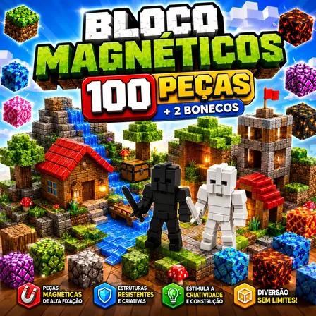 Kit 100 Blocos Magnéticos + 2 Boneco Brinquedo De Montar Pçs