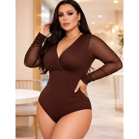 Blusa Body Cruzado Transpassado Plus Size Manga Tule 2026