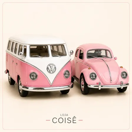 Kit Kombi Com Luz E Som + Fusca Miniatura Clássicos Vw