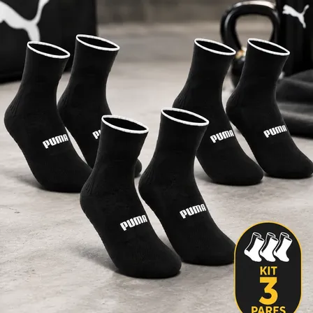 Kit 3 Pares Meia Puma Poliamida Esportiva Corrida Dry Fit Preto M (34-39)