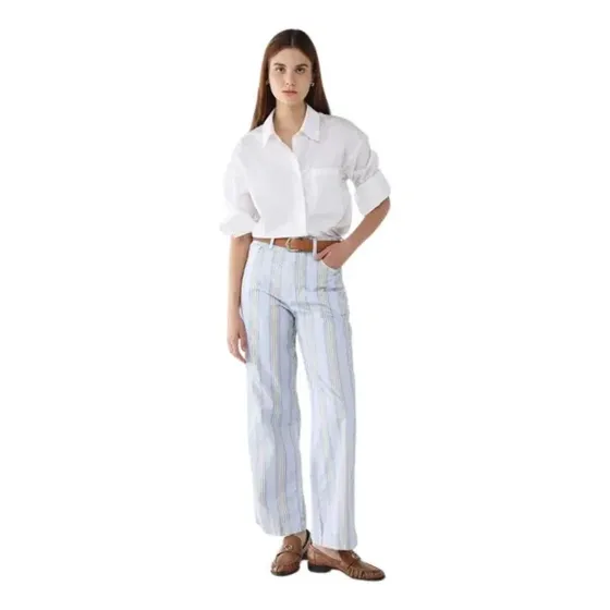 Calça Hering Feminina Pantalona Listrada - Azul Claro