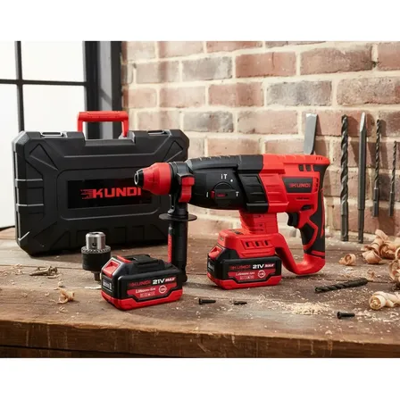 Martelete Sem Fio 3,3j 21v Brushless Kundi C/ 2 Baterias Ve Vermelho 127/220v 50hz 60hz