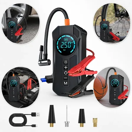 Compressores Ar Calibrador Portatil Digital Bomba Encherpneu Auxiliar De Partida Compressor Digital Hold On Bomba De... 12v 60hz Preto Bifásica